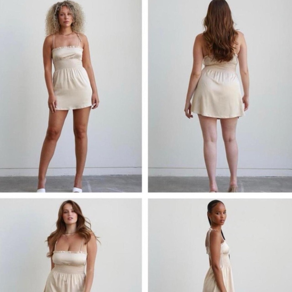 100% Silk Champagne Satin Mini Slip Dress by 437 - Picture 6 of 6